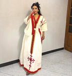 Cultural Fetil Habesha Kemis for Women,  Red Tilet Eritrean & Ethiopian Traditional Dress