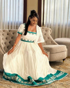 Cultural Habesha Kemis for Women Green Tilet Eritrean & 4