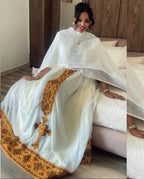 Cultural Habesha Kemis For Women, Orange Tilet Custom Made Eritrean & Ethiopian Traditional Dress