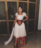 Cultural Habesha Kemis for Women,  Modern Red Tilet Eritrean & Ethiopian Traditional Dress, Handwoven Custom Wear