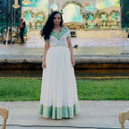 Cultural Habesha Kemis for Women Green Tilet Eritrean & 3