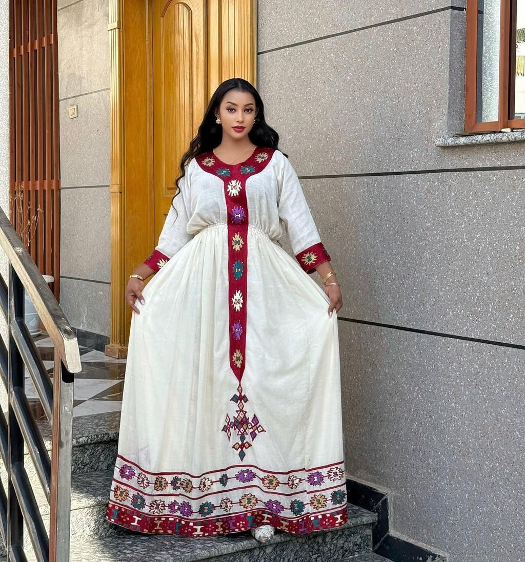 Cultural Habesha Kemis for Women Handmade Red Tilet