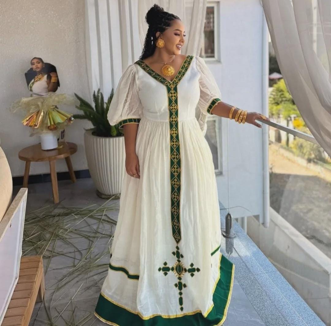 Ethiopian Dress For Women, Ethiopia Saba Kemis, Eritrea Zuria Handmade Clothing, New Habesha Cultural Traditional Design Gift