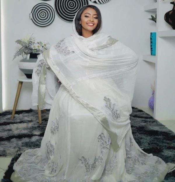 Cultural Habesha Kemis for Women, White Tilet Eritrean & Ethiopian Traditional Church Dress