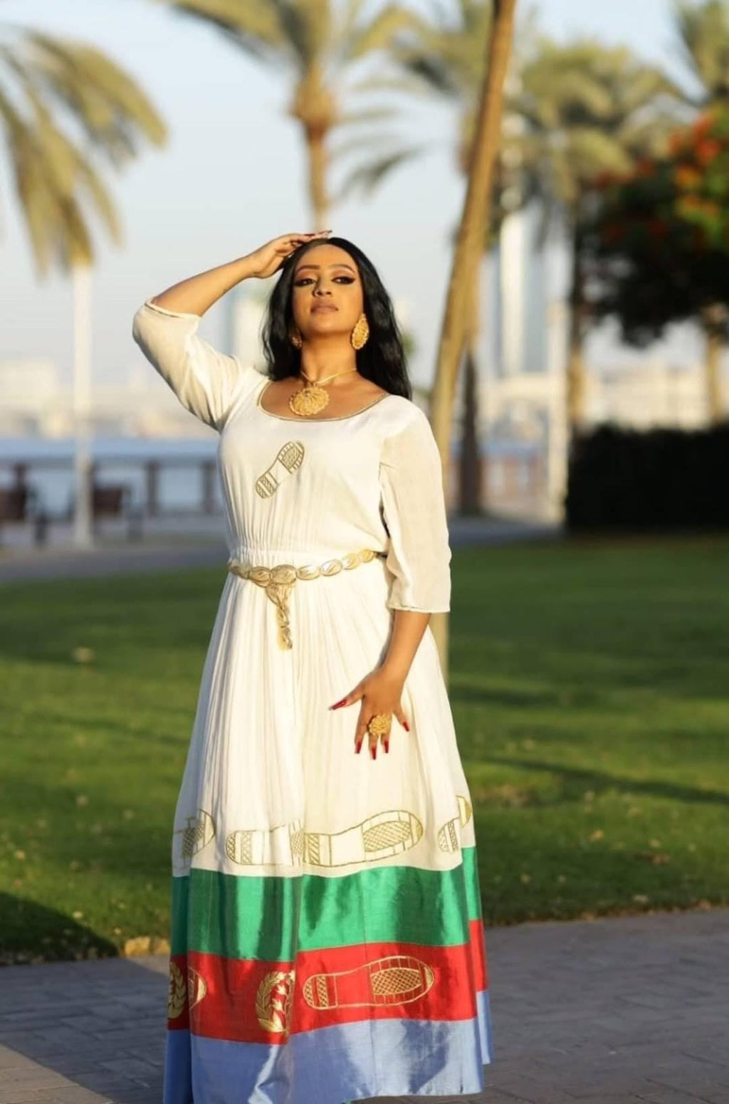 Eritrean Flag Habesha Kemis for Women, Eritrean Patriotic Dress, Long Traditional Eritrea Wear