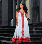 New Habesha clothing, New Red Tilet, Eritrean and Ethiopian Traditional Wedding Attire, Custom Made Habesha Fashion