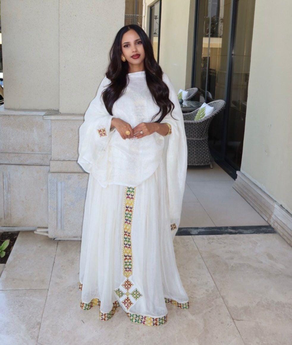 Cultural Habesha Kemis for Women,   yelow Tilet Eritrean & Ethiopian Traditional Dress