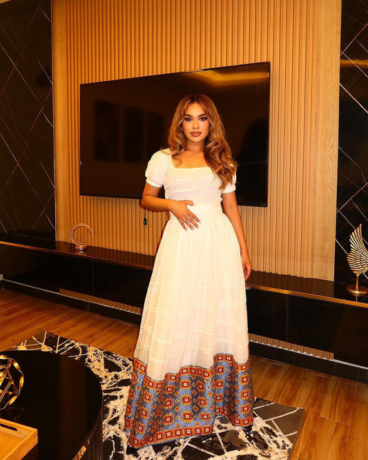 Cultural Habesha Kemis for Women,  blue Tilet Eritrean & Ethiopian Traditional Dress