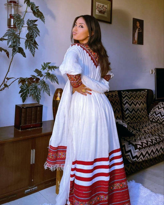 Cultural Habesha Kemis for Women,  Artistic Tilet Eritrean & Ethiopian Traditional Dress,