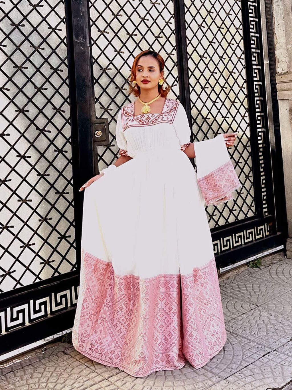 Cultural Habesha Kemis for Women,pink    Tilet Eritrean & Ethiopian Traditional Dress