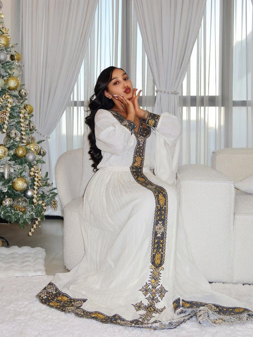 Cultural Habesha Kemis For Women, Black and Golden Tilet Eritrean & Ethiopian Traditional Dress, Handmade