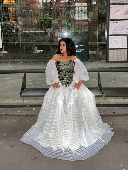 Cultural Habesha Kemis for Women, black and  gold   Tilet Eritrean & Ethiopian Traditional Church Dress