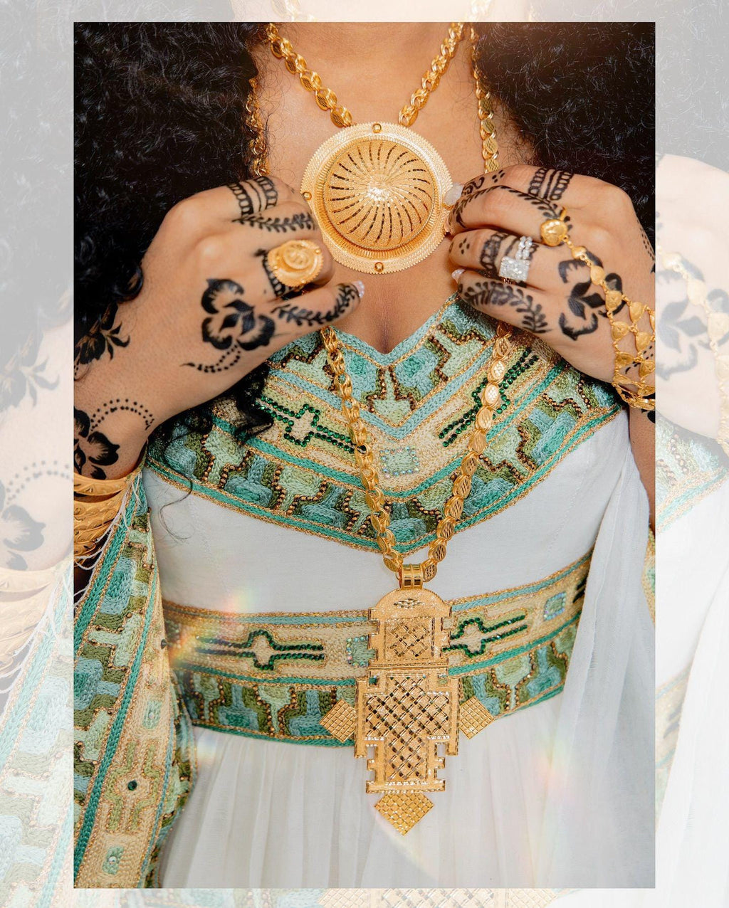 Traditional Couple Wedding Habesha Clothing Green & Gold