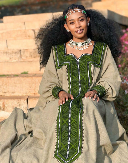 Cultural Habesha Kemis For Women, Tilet Eritrean & Ethiopian Traditional Dress, Handmade Fetil Free Size Wear