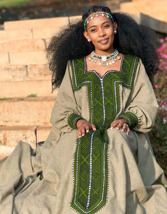 Cultural Habesha Kemis For Women, Tilet Eritrean & Ethiopian Traditional Dress, Handmade Fetil Free Size Wear