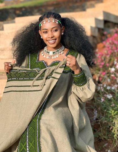 Cultural Habesha Kemis For Women, Tilet Eritrean & Ethiopian Traditional Dress, Handmade Fetil Free Size Wear