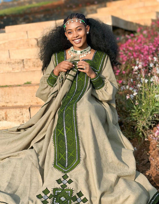Cultural Habesha Kemis For Women, Tilet Eritrean & Ethiopian Traditional Dress, Handmade Fetil Free Size Wear