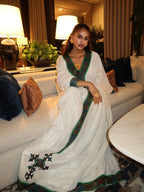 Cultural Habesha Kemis for Women, New Green Tilet Eritrean & Ethiopian Traditional Dress, Handmade Wear