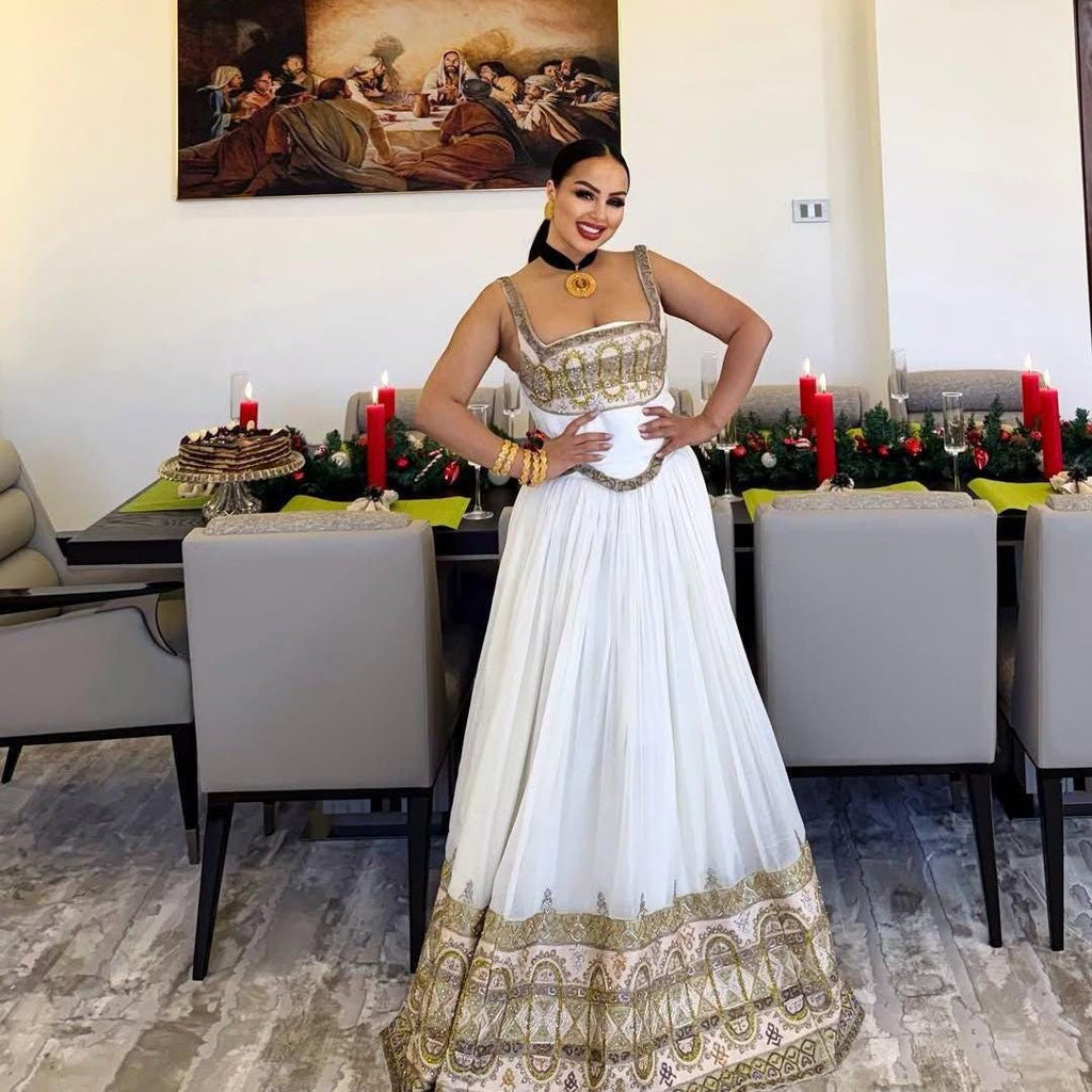 Habesha Kemis For Women, New Modern Tilet Eritrean & Ethiopian Traditional Dress, Hand Emboidery