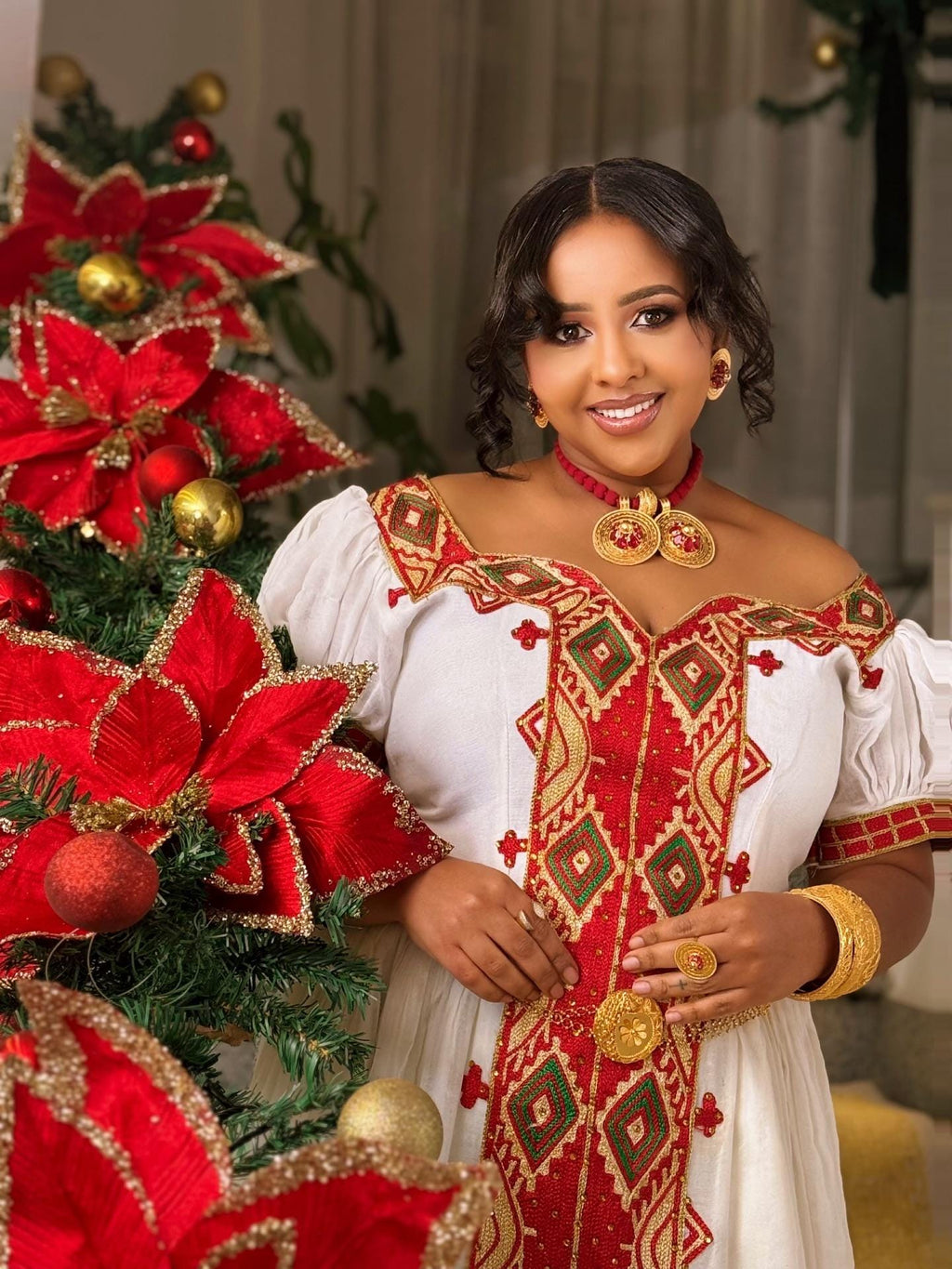 Cultural Habesha Kemis For Women, New Red Tilet Eritrean & Ethiopian Traditional Dress, Handmade Wear