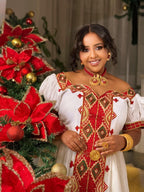 Cultural Habesha Kemis For Women, New Red Tilet Eritrean & Ethiopian Traditional Dress, Handmade Wear