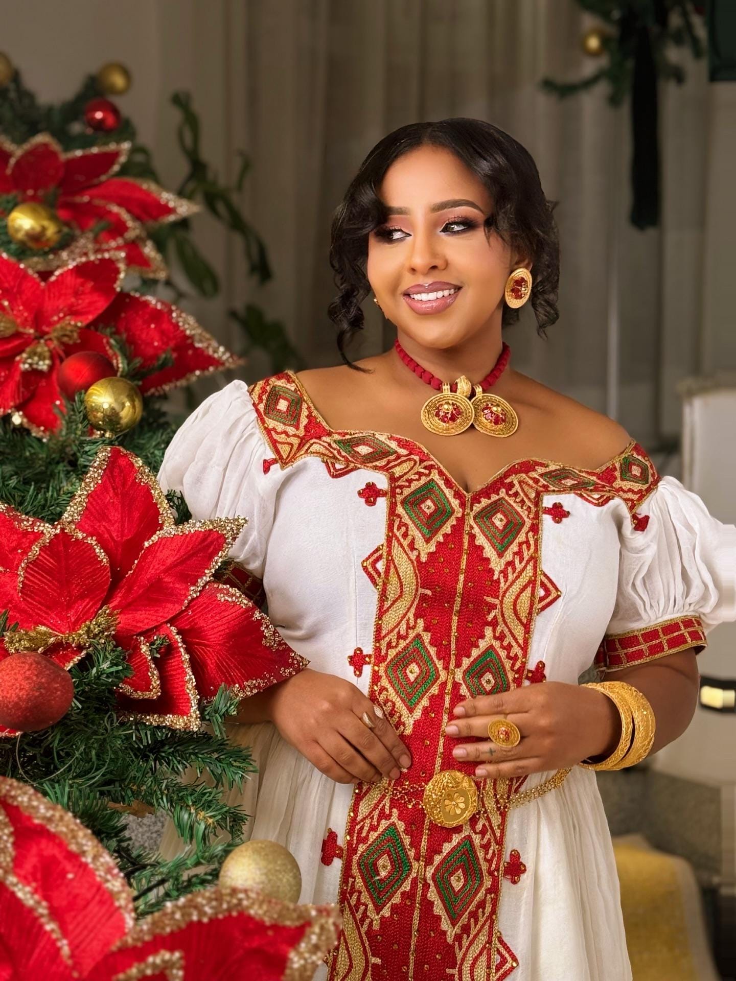 Cultural Habesha Kemis For Women, New Red Tilet Eritrean & Ethiopian Traditional Dress, Handmade Wear