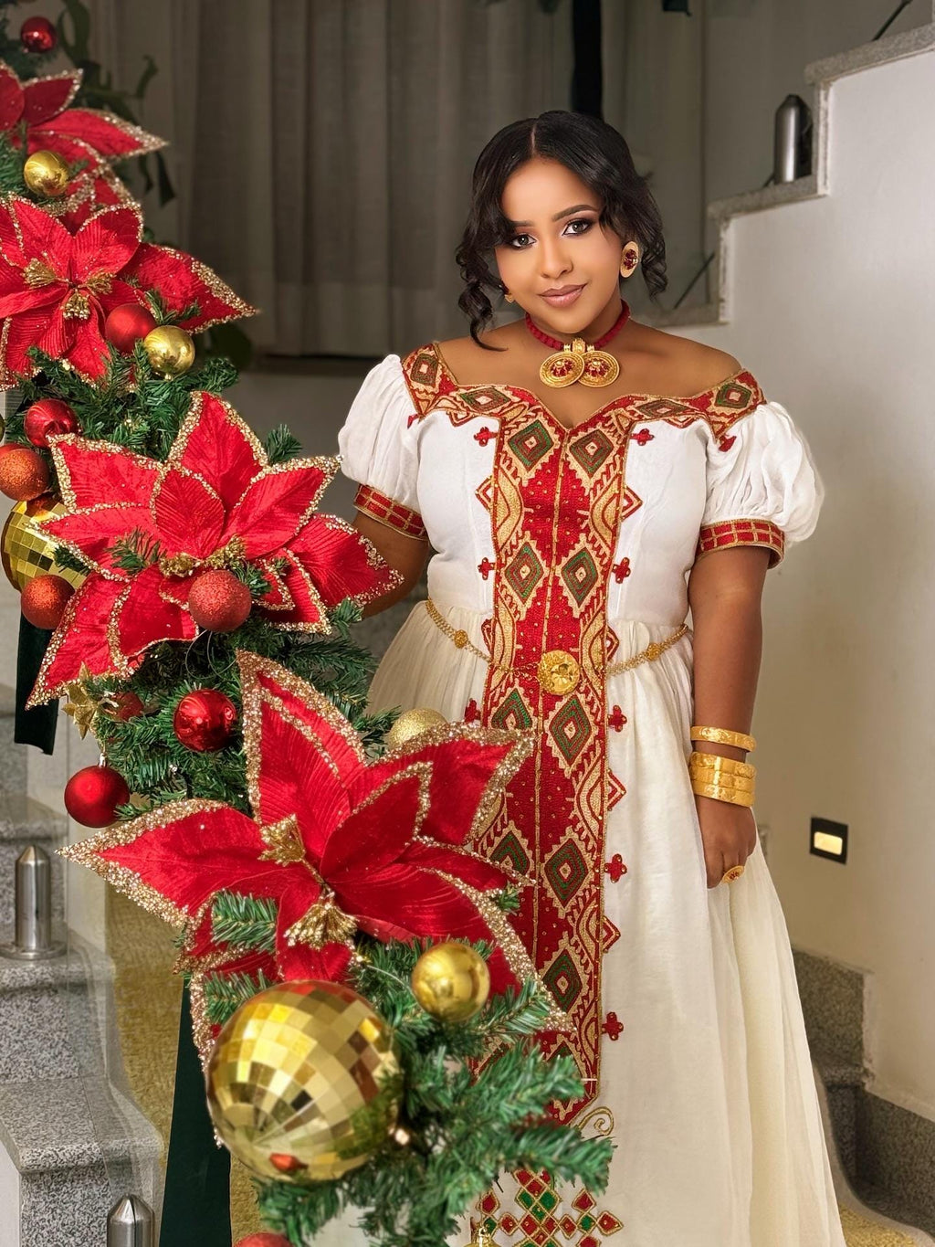 Cultural Habesha Kemis For Women, New Red Tilet Eritrean & Ethiopian Traditional Dress, Handmade Wear