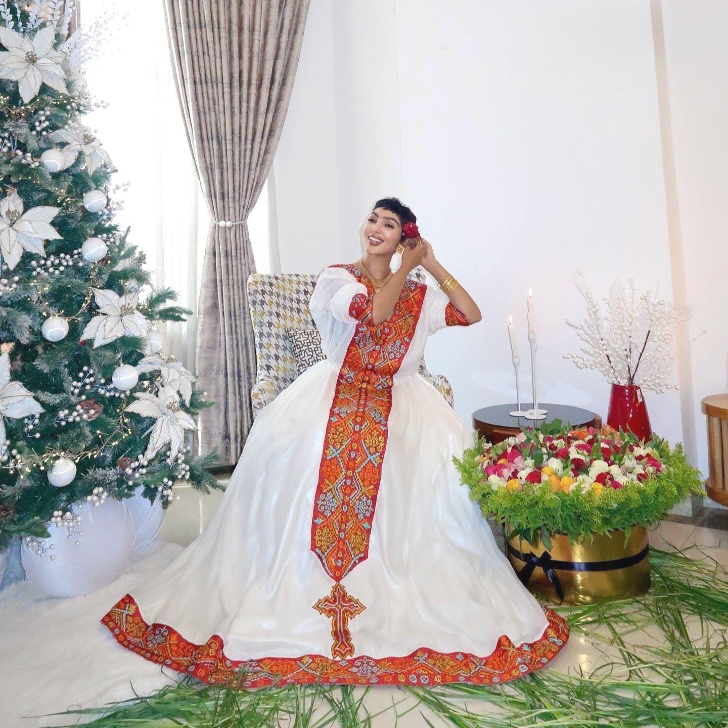 Cultural Habesha Kemis for Women, New Tilet Eritrean & Ethiopian Traditional Dress, Handmade Wear