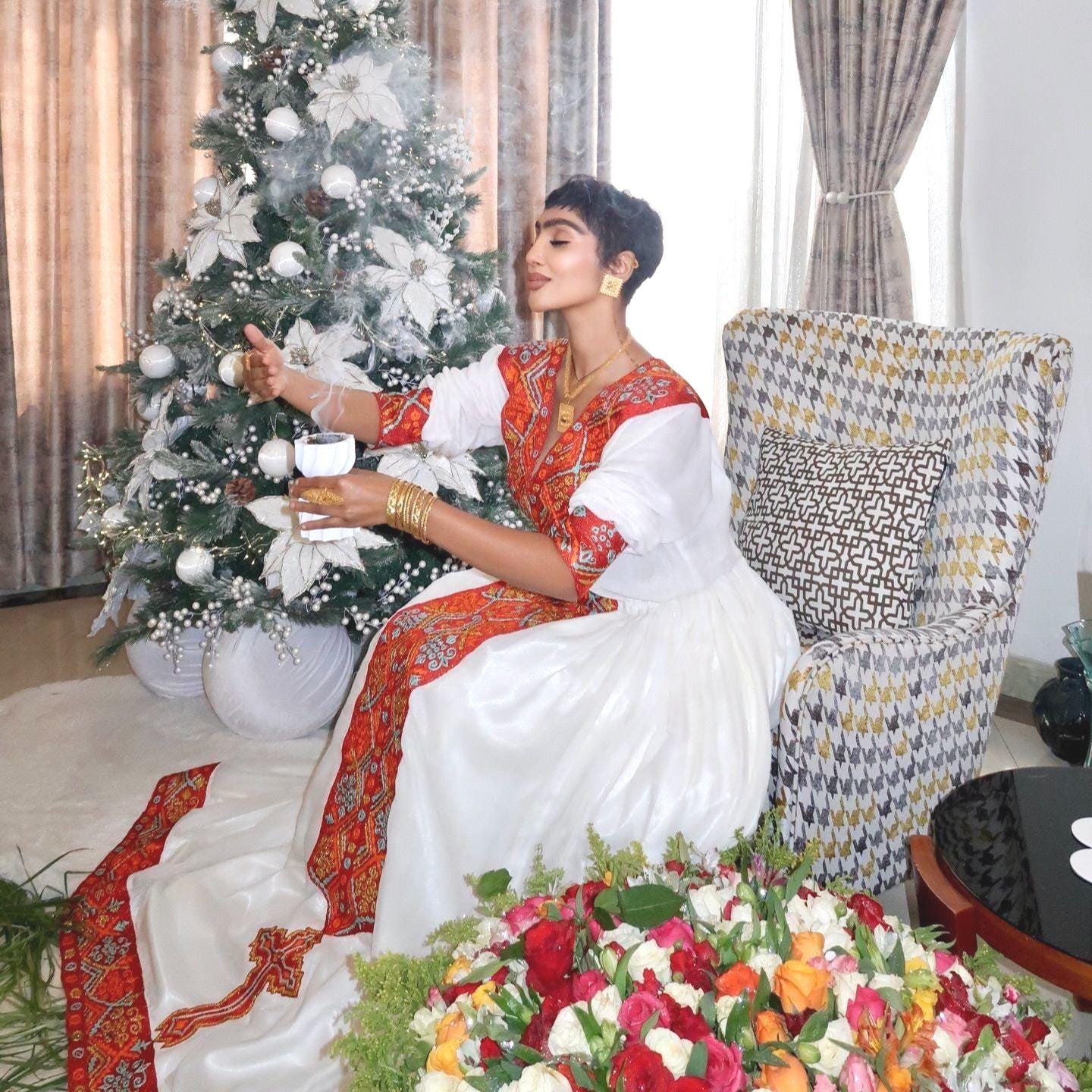 Cultural Habesha Kemis for Women, New Tilet Eritrean & Ethiopian Traditional Dress, Handmade Wear