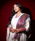 Cultural Habesha Kemis for Women, Red and Blue Bold Tilet, Eritrean & Ethiopian Traditional Dress