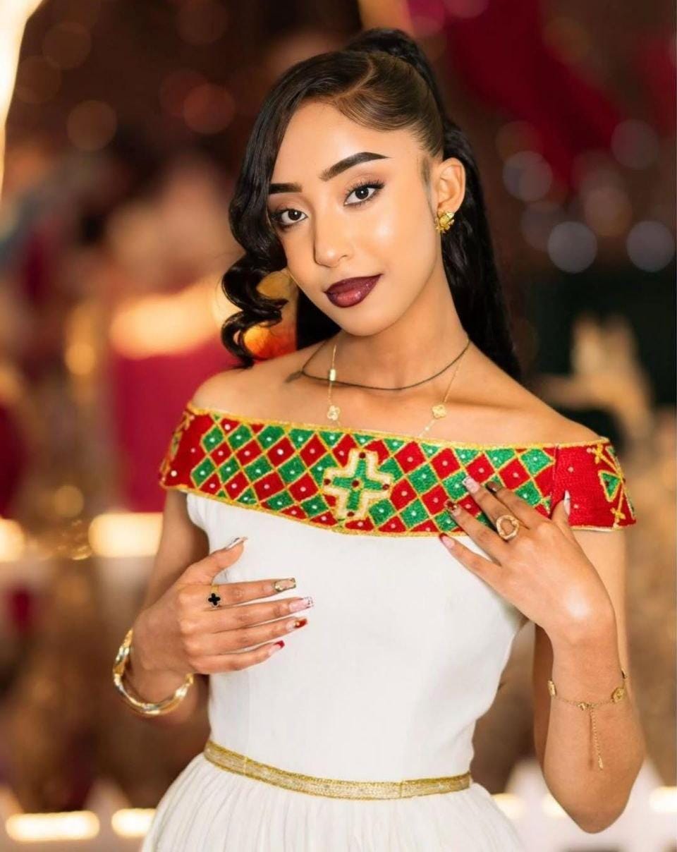 Modern Habesha Kemis for Women, Red Tilet Eritrean & Ethiopian Traditional Dress, Custom Made