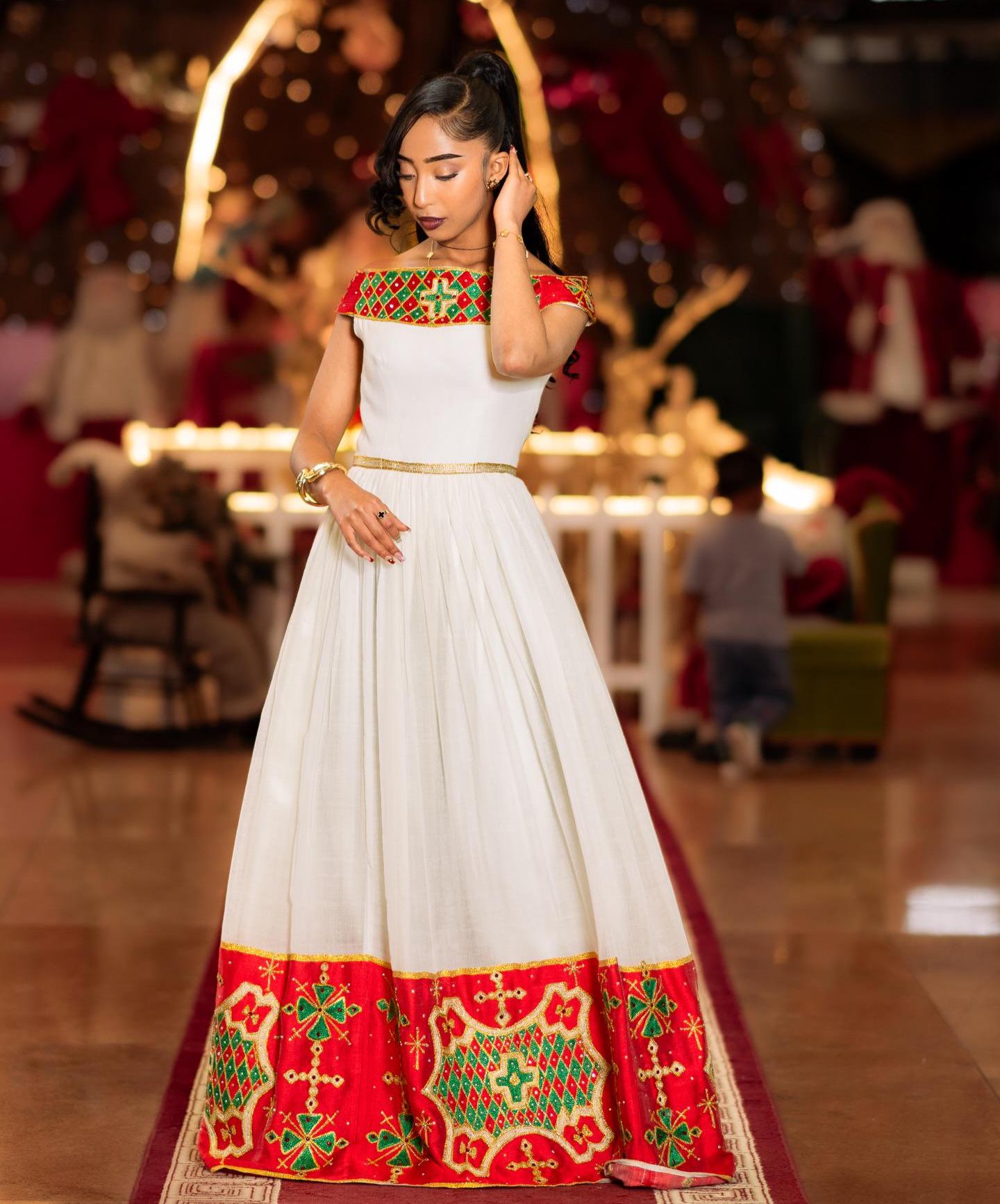 Modern Habesha Kemis for Women, Red Tilet Eritrean & Ethiopian Traditional Dress, Custom Made