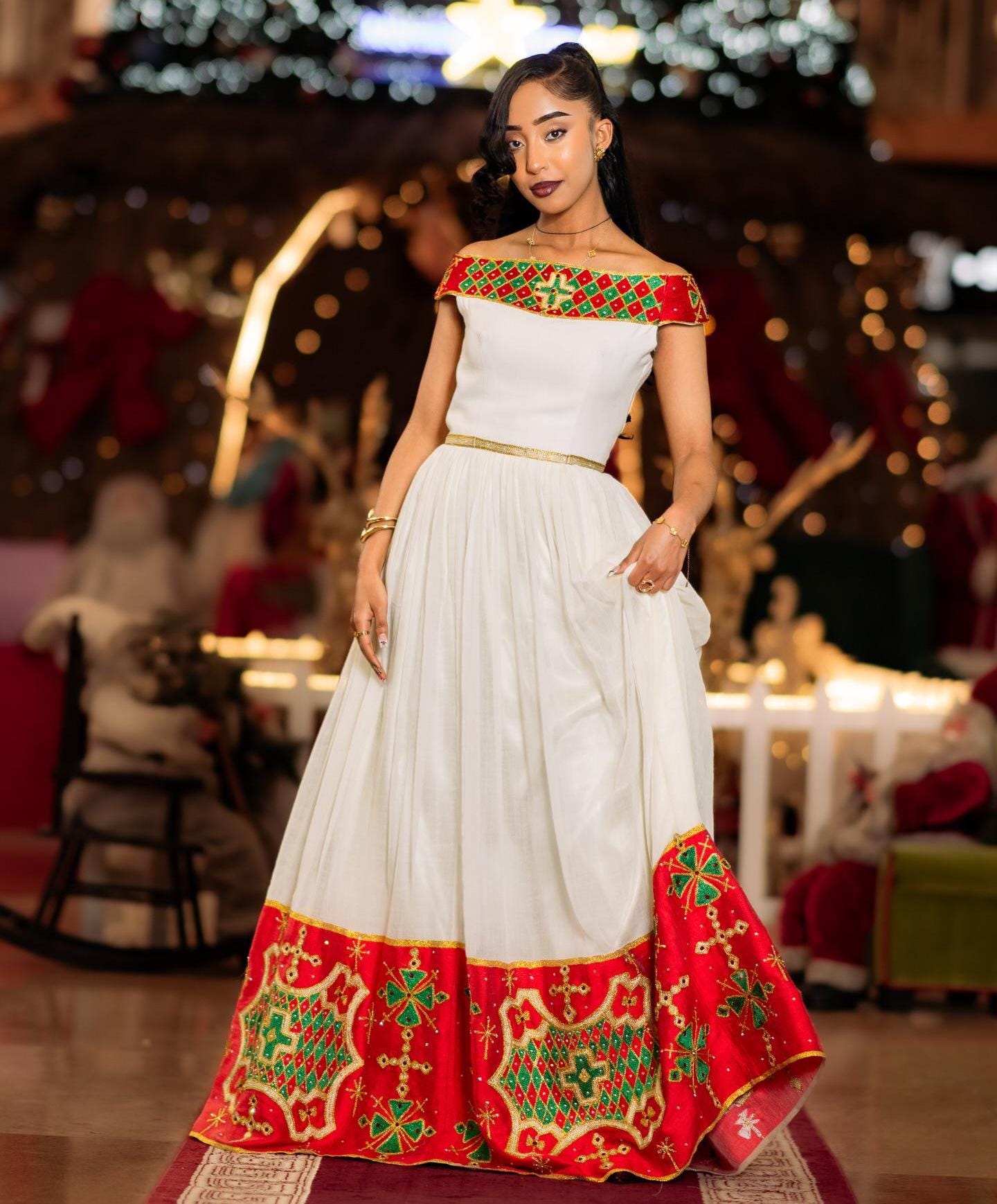 Modern Habesha Kemis for Women, Red Tilet Eritrean & Ethiopian Traditional Dress, Custom Made