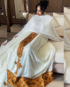 Cultural Habesha Kemis For Women, Orange Tilet Custom Made Eritrean & Ethiopian Traditional Dress