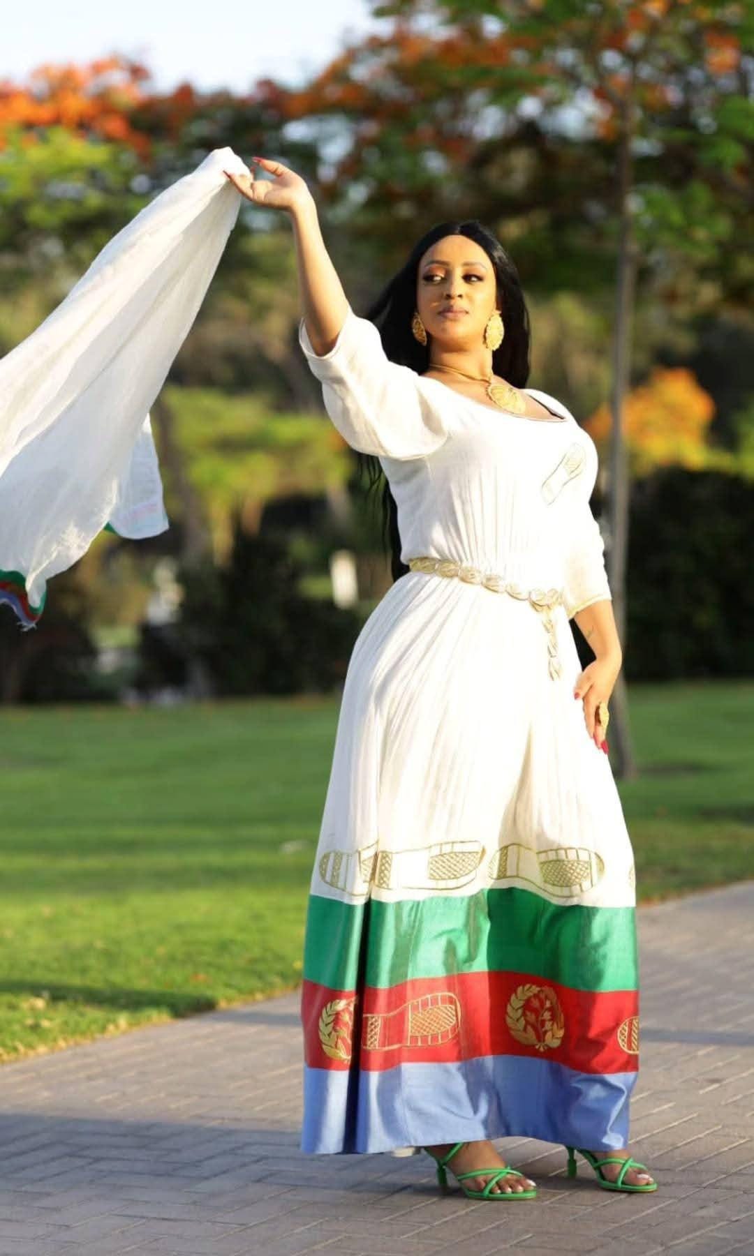 Eritrean Flag Habesha Kemis for Women, Eritrean Patriotic Dress, Long Traditional Eritrea Wear