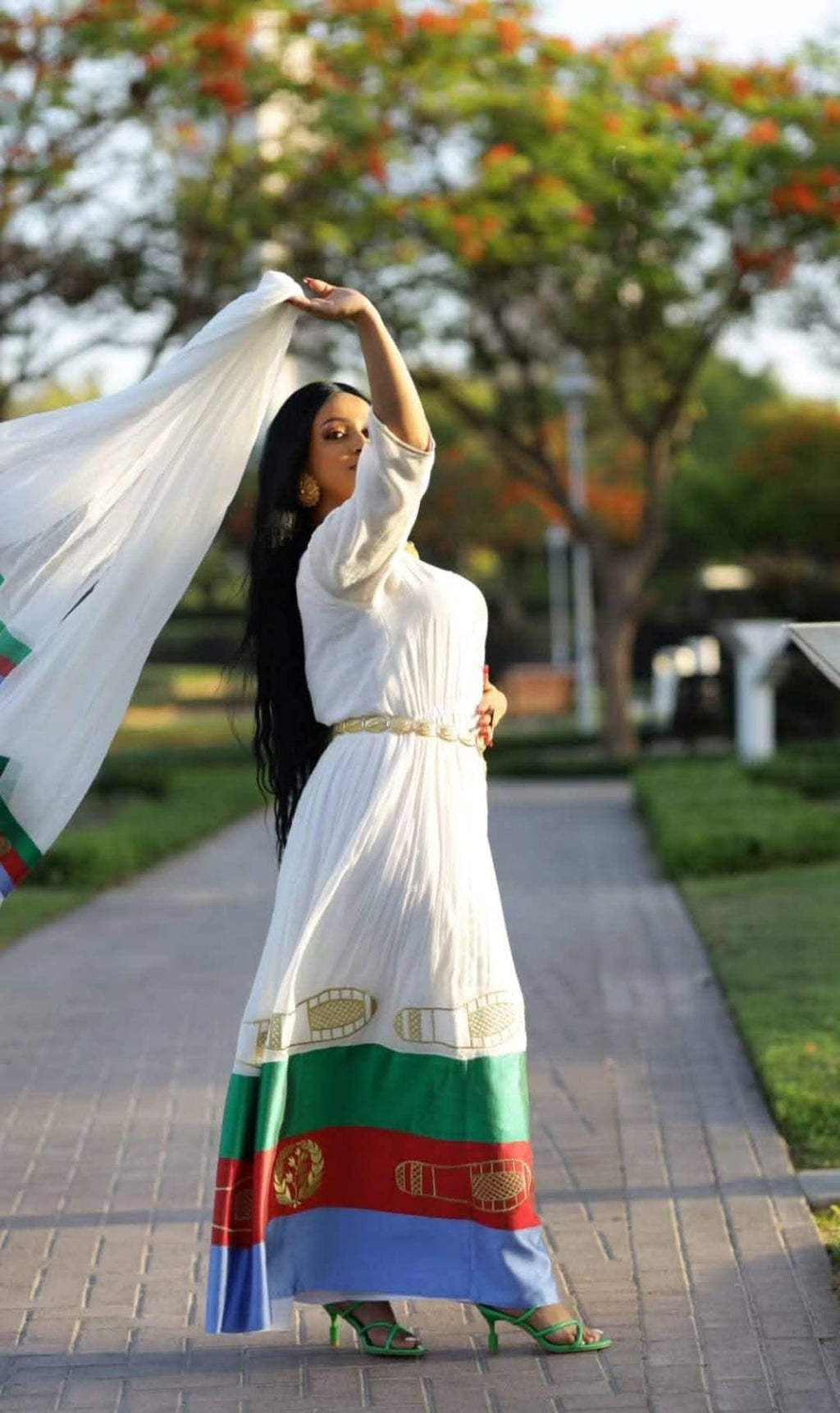 Eritrean Flag Habesha Kemis for Women, Eritrean Patriotic Dress, Long Traditional Eritrea Wear