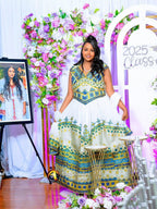 Cultural Habesha Kemis for Women Green Tilet Eritrean & 2
