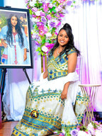 Cultural Habesha Kemis for Women Green Tilet Eritrean & 2
