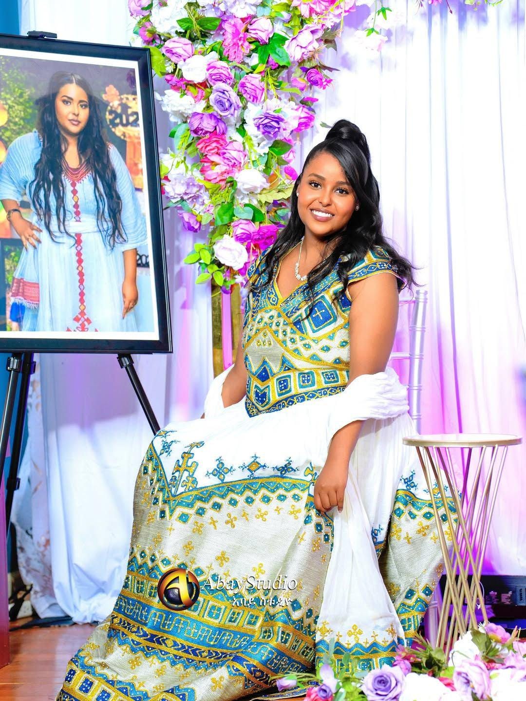 Cultural Habesha Kemis for Women, Green Tilet Eritrean & Ethiopian Traditional Dress, Custom Handamde Clothing