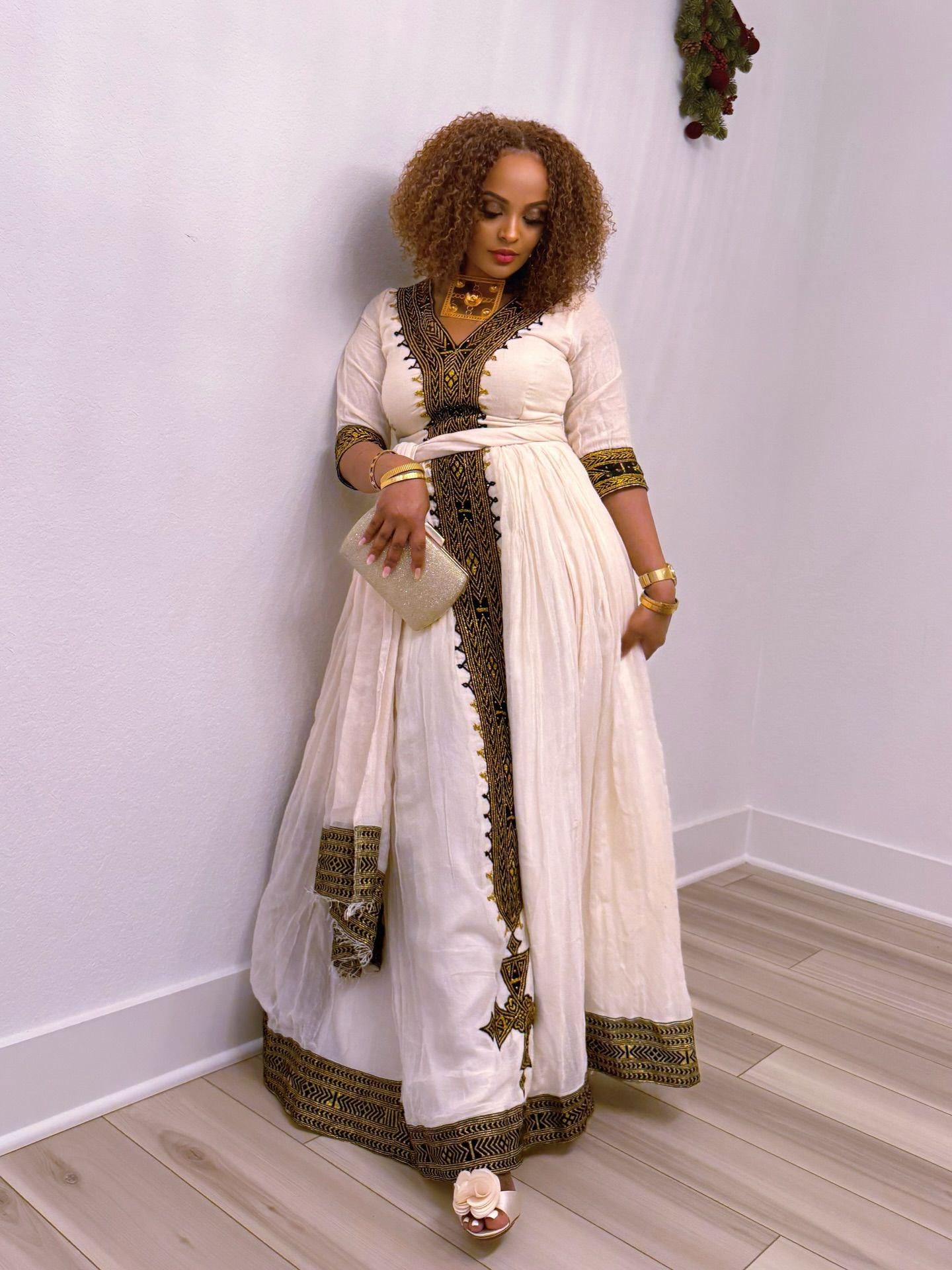 Cultural Habesha Kemis for Women, Black and Gold Tilet Eritrean & Ethiopian Traditional Dress