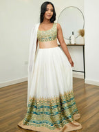 Cultural Habesha Kemis for Women, Green and Golden Tilet Eritrean & Ethiopian Traditional Dress