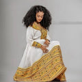 Cultural Habesha Kemis for Women, Golden Tilet Eritrean & Ethiopian Traditional Dress, Traditional Fabric Handmade Fashion