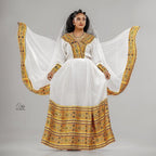Cultural Habesha Kemis for Women, Golden Tilet Eritrean & Ethiopian Traditional Dress, Traditional Fabric Handmade Fashion