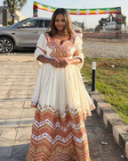 Cultural Habesha Kemis for Women golden and red  Tilet Eritrean & Ethiopian Traditional Dress