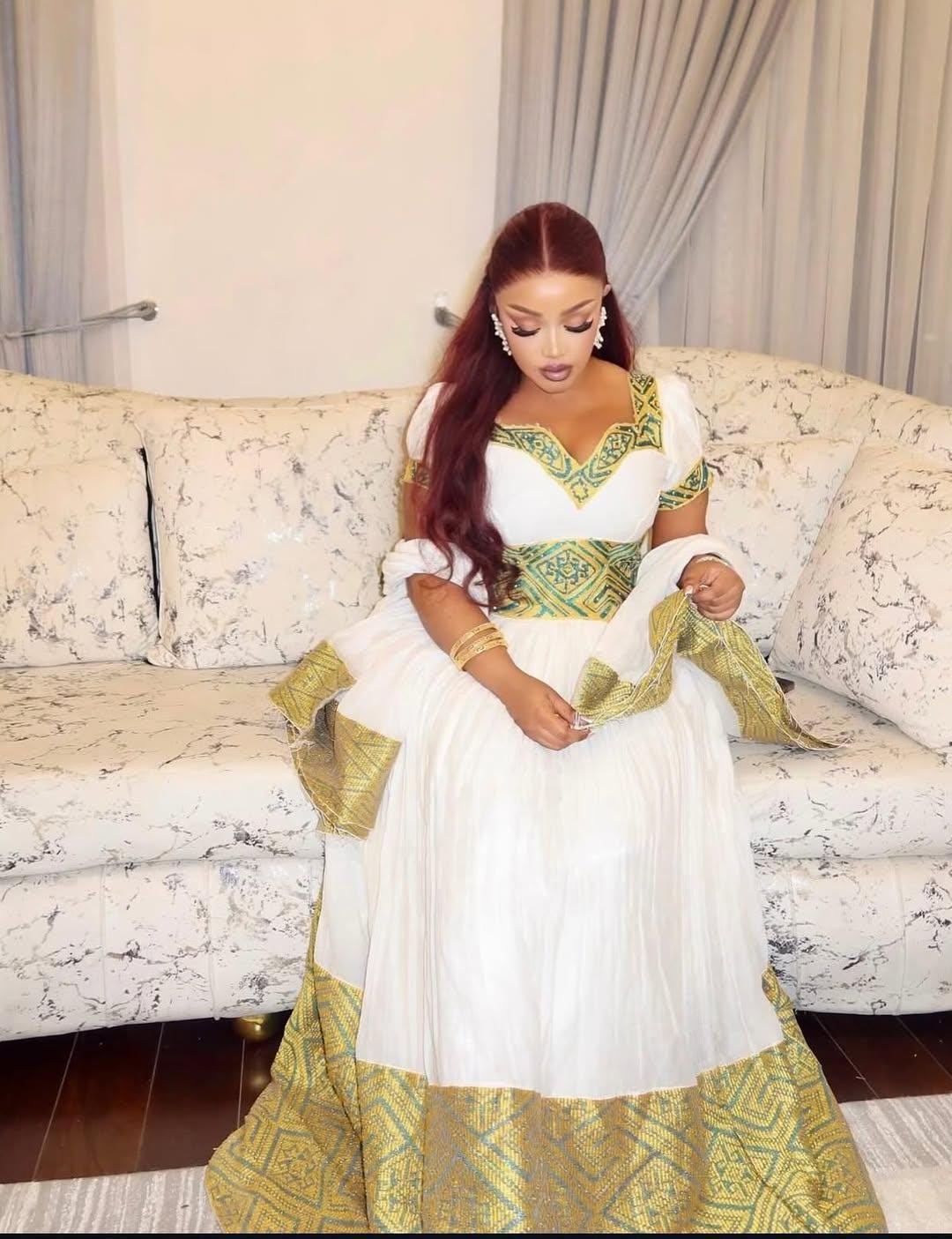Cultural Habeshal Kemis For Women, New yellow Tilet Eritrean & Ethiopian Traditional Dress