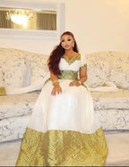Cultural Habeshal Kemis For Women, New yellow Tilet Eritrean & Ethiopian Traditional Dress