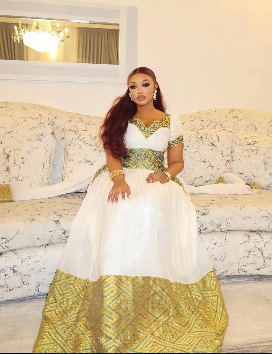 Cultural Habeshal Kemis For Women, New yellow Tilet Eritrean & Ethiopian Traditional Dress