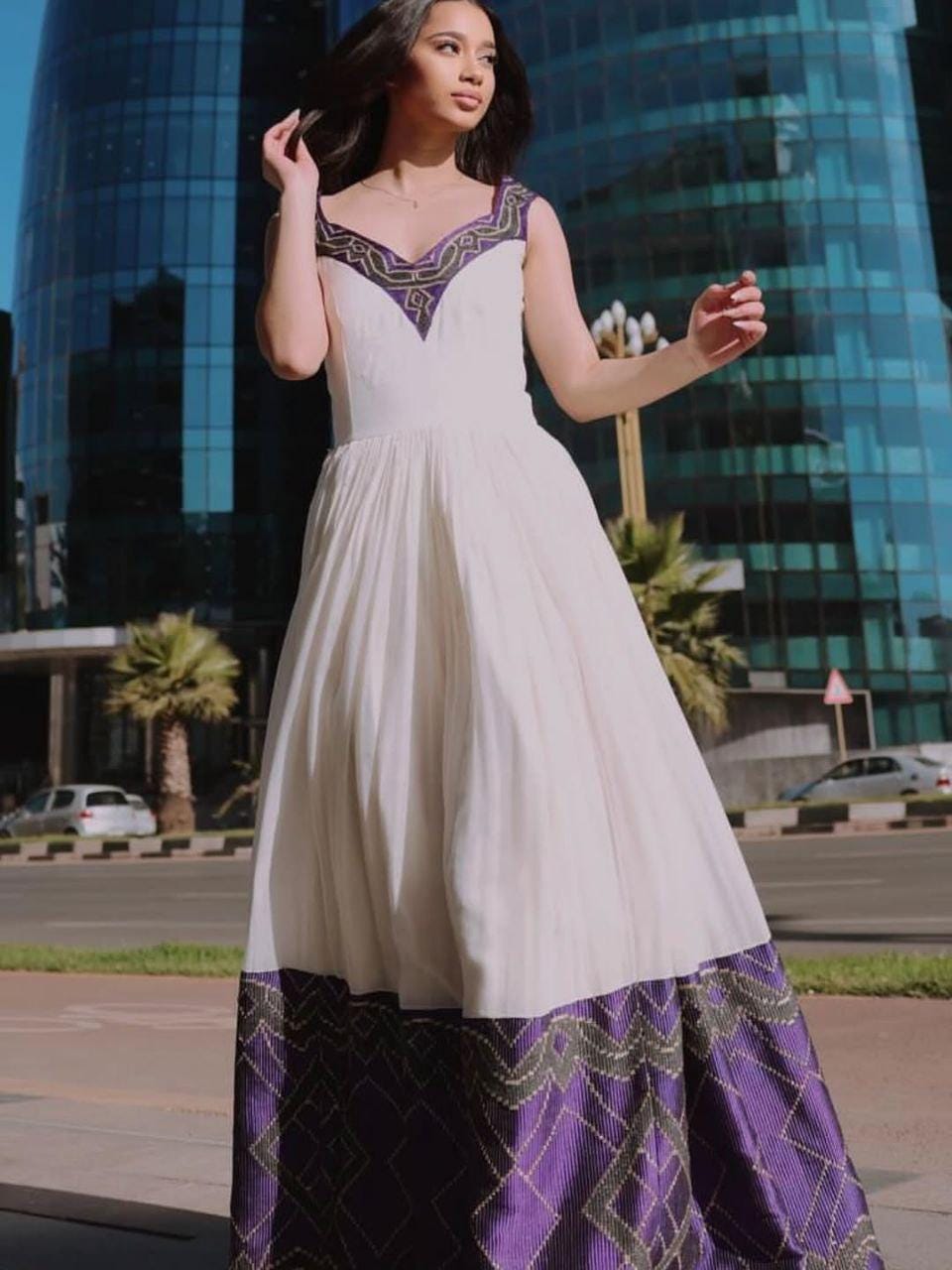 Cultural Habesha Kemis For Women, New purple Tilet Eritrean & Ethiopian Traditional Dress, Custom Made Wear