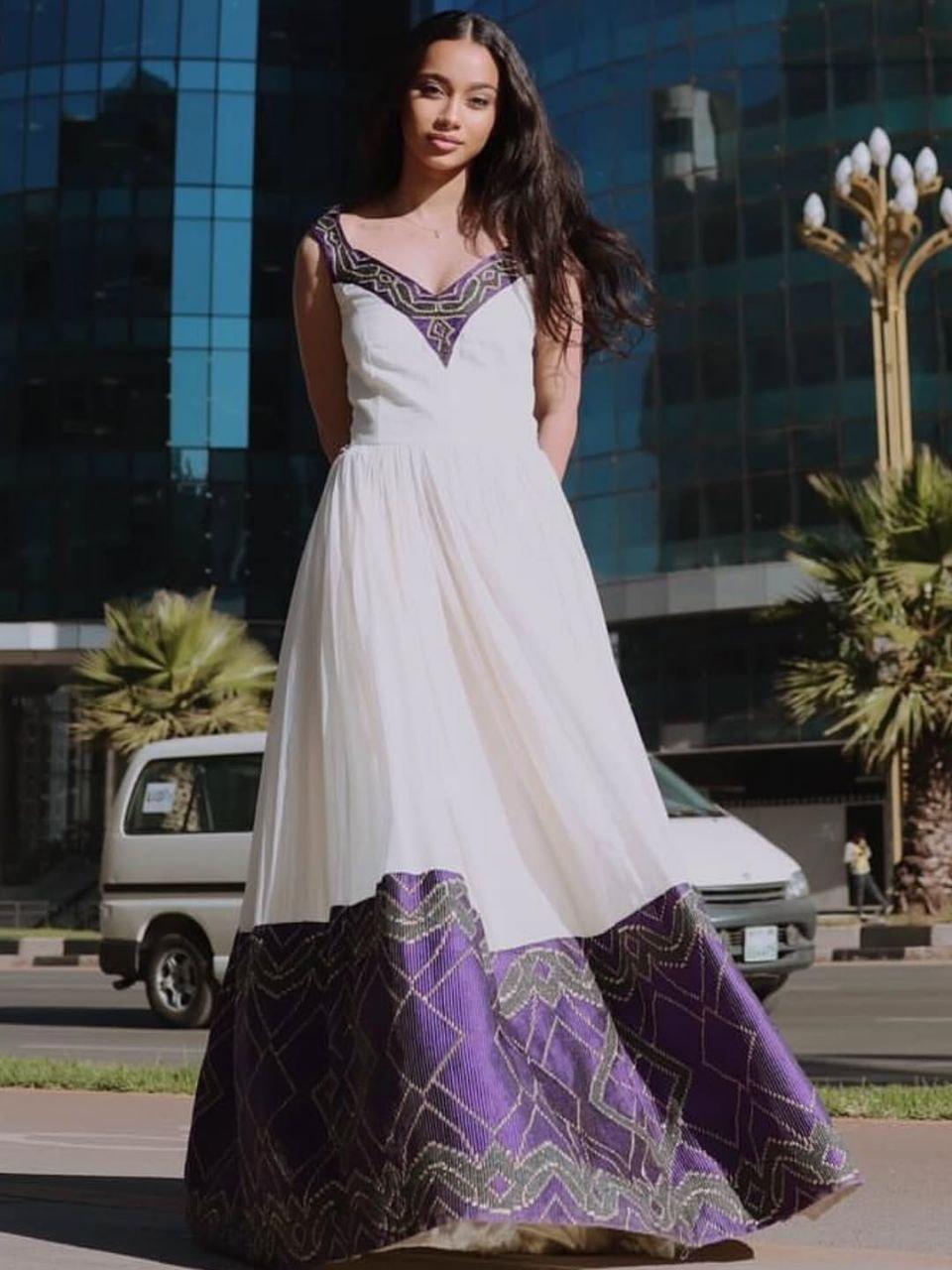 Cultural Habesha Kemis For Women, New purple Tilet Eritrean & Ethiopian Traditional Dress, Custom Made Wear