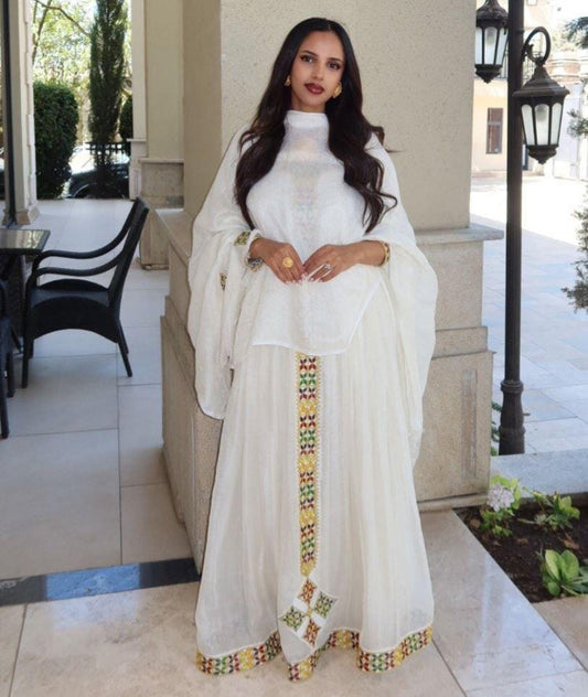Cultural Habesha Kemis for Women,   yelow Tilet Eritrean & Ethiopian Traditional Dress